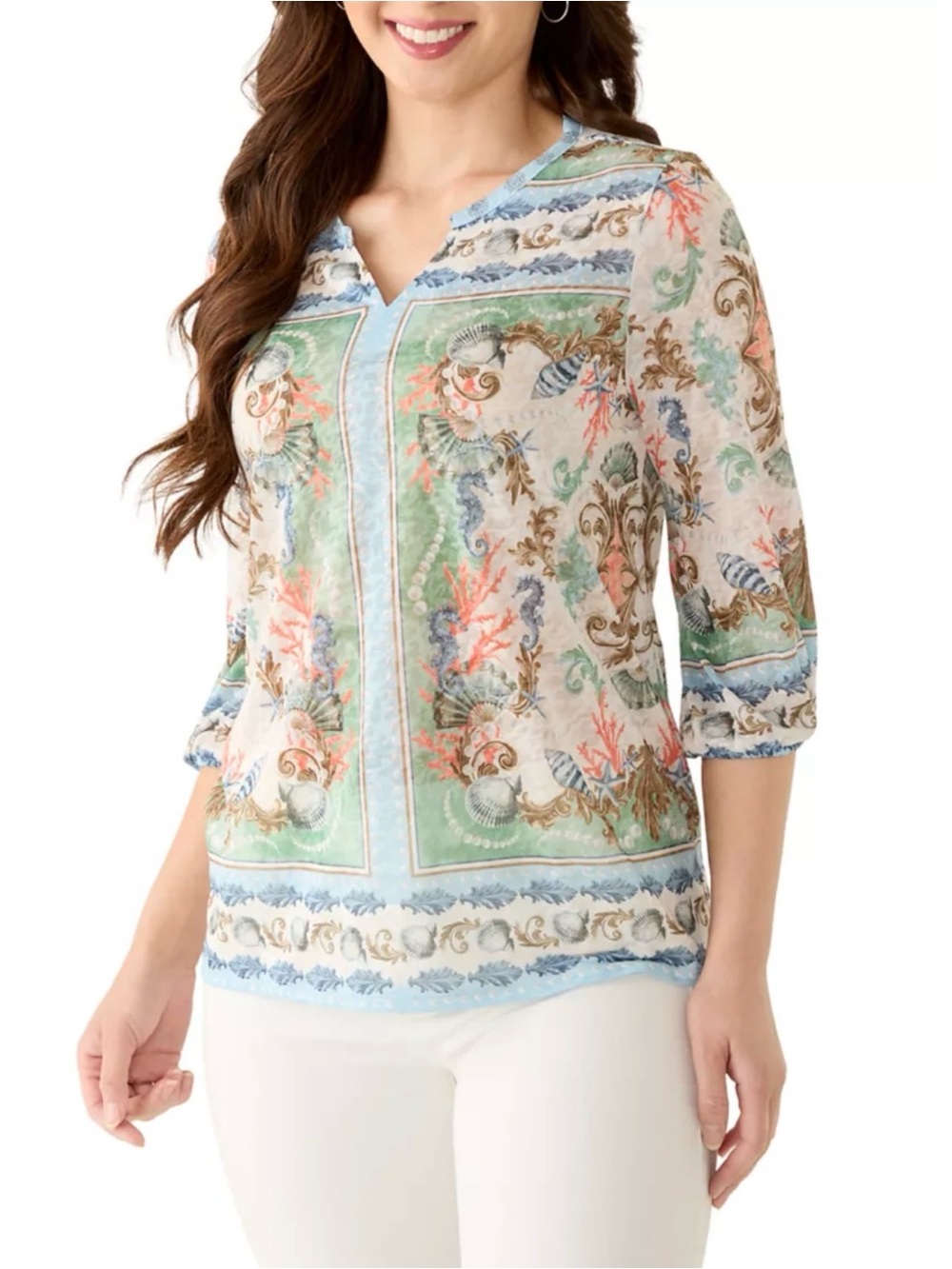 Ruby Rd. Pastel Multi Printed Split-Neck Tunic